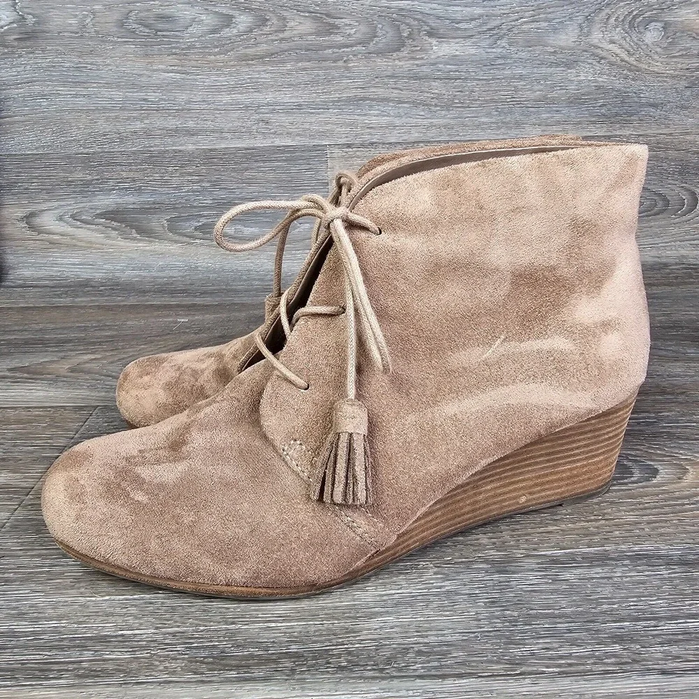 Dr Scholls Dakota Suede Leather Wedge Boots Shoes Women's 9.5 Brown Taupe Tassel